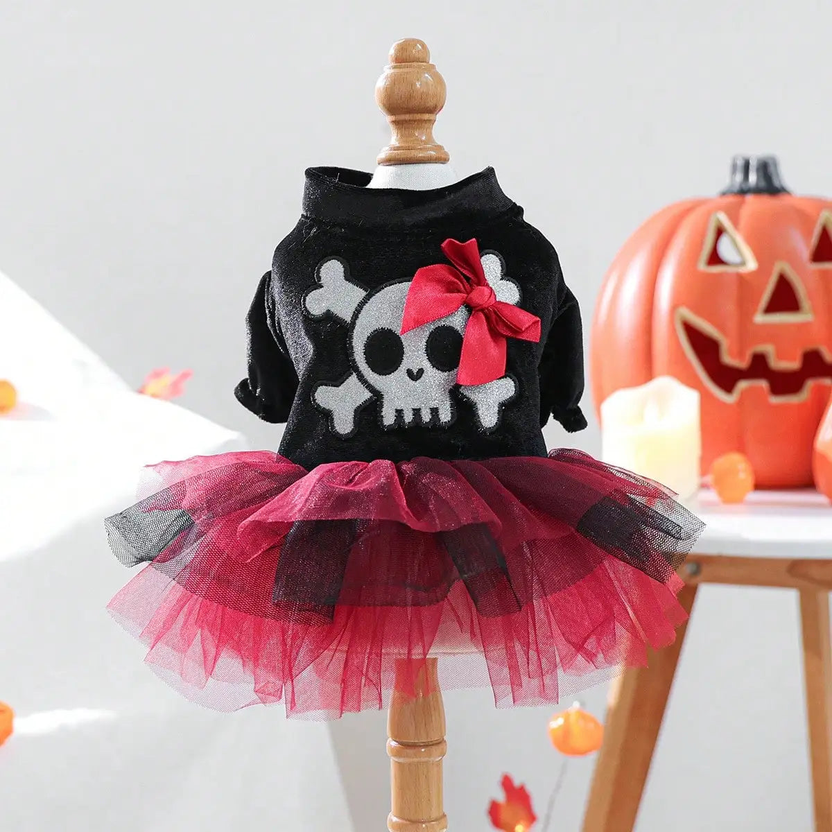 Halloween Skull Pattern Tulle Dress Costume For Dogs And Cats