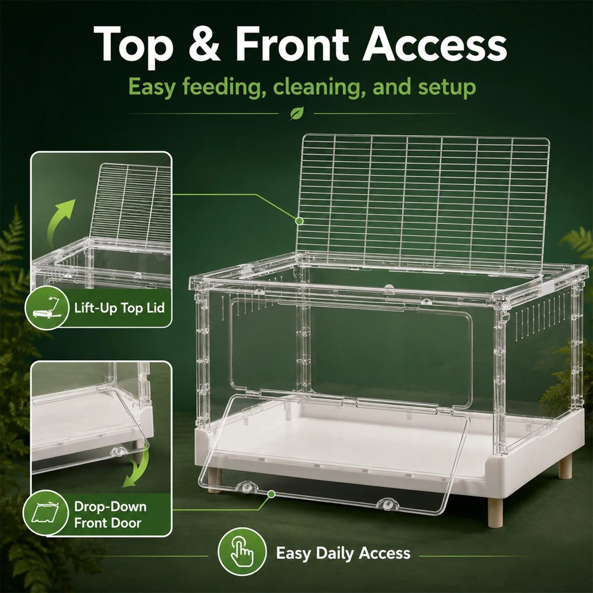 Clear Acrylic Foldable Reptile Terrarium With Front Opening Door