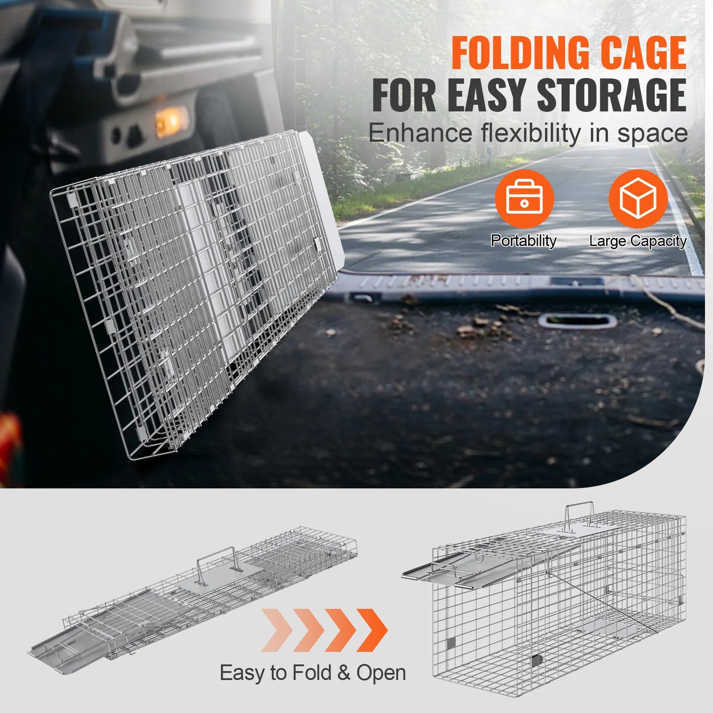 SucceBuy Humane Live Animal Cage Trap Galvanized Iron Folding