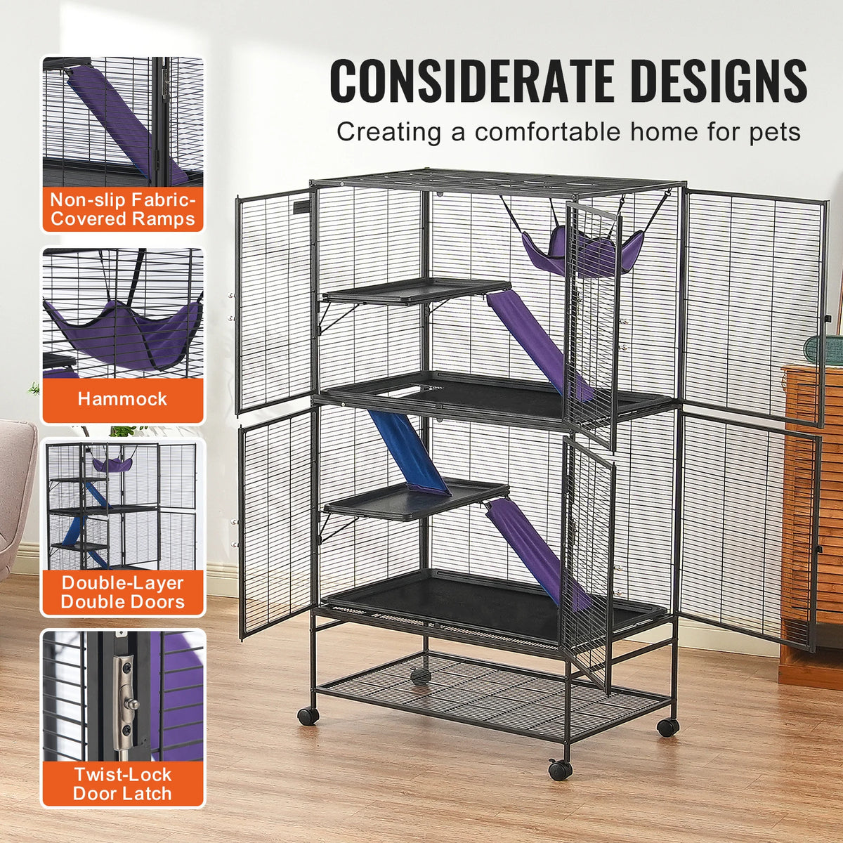 Premium Rolling Multi Tier Metal Small Animal Pet Cage
