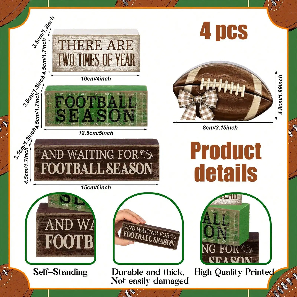 Rustic Football Season Layering Tray Stackable Wooden Block Decoration