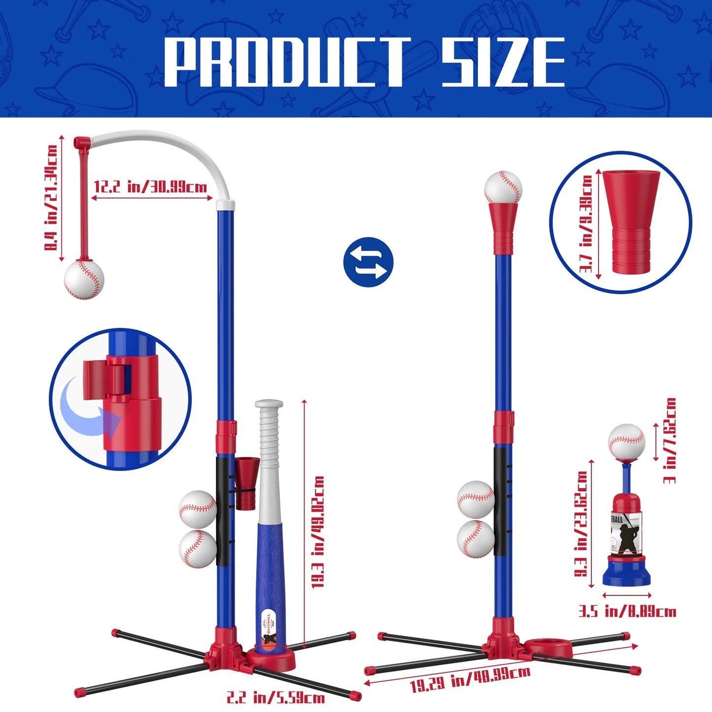 Hyes 3in1 Baseball Pitching Machine And Tee Stand For Kids