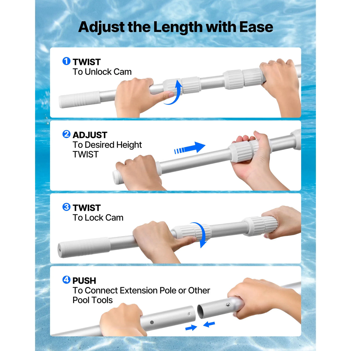 SucceBuy Telescoping Pool Pole For Swimming Net And Vacuum Head
