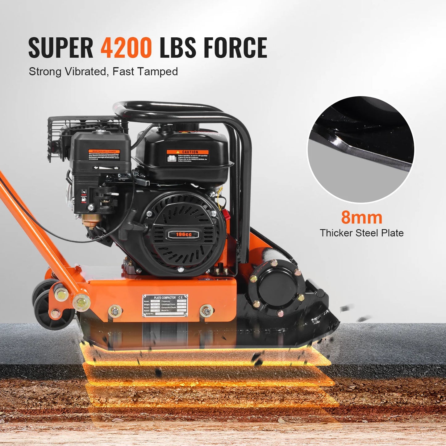 SucceBuy Gasoline Plate Compactor 2.8/6.5 HP Force Vibratory Compaction Tamper For Walkways, Patios, Asphalts, Paver Landscaping
