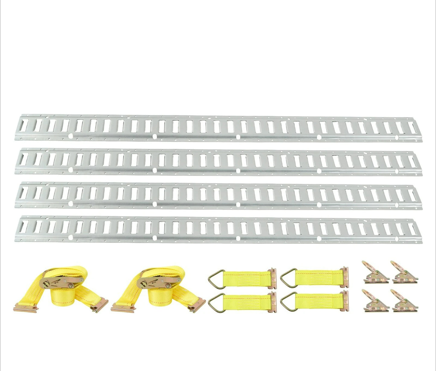 2× Etrack Ratchet Straps 4×5' E Track Rails 4× O Rings New 4× Rope Tie Offs
