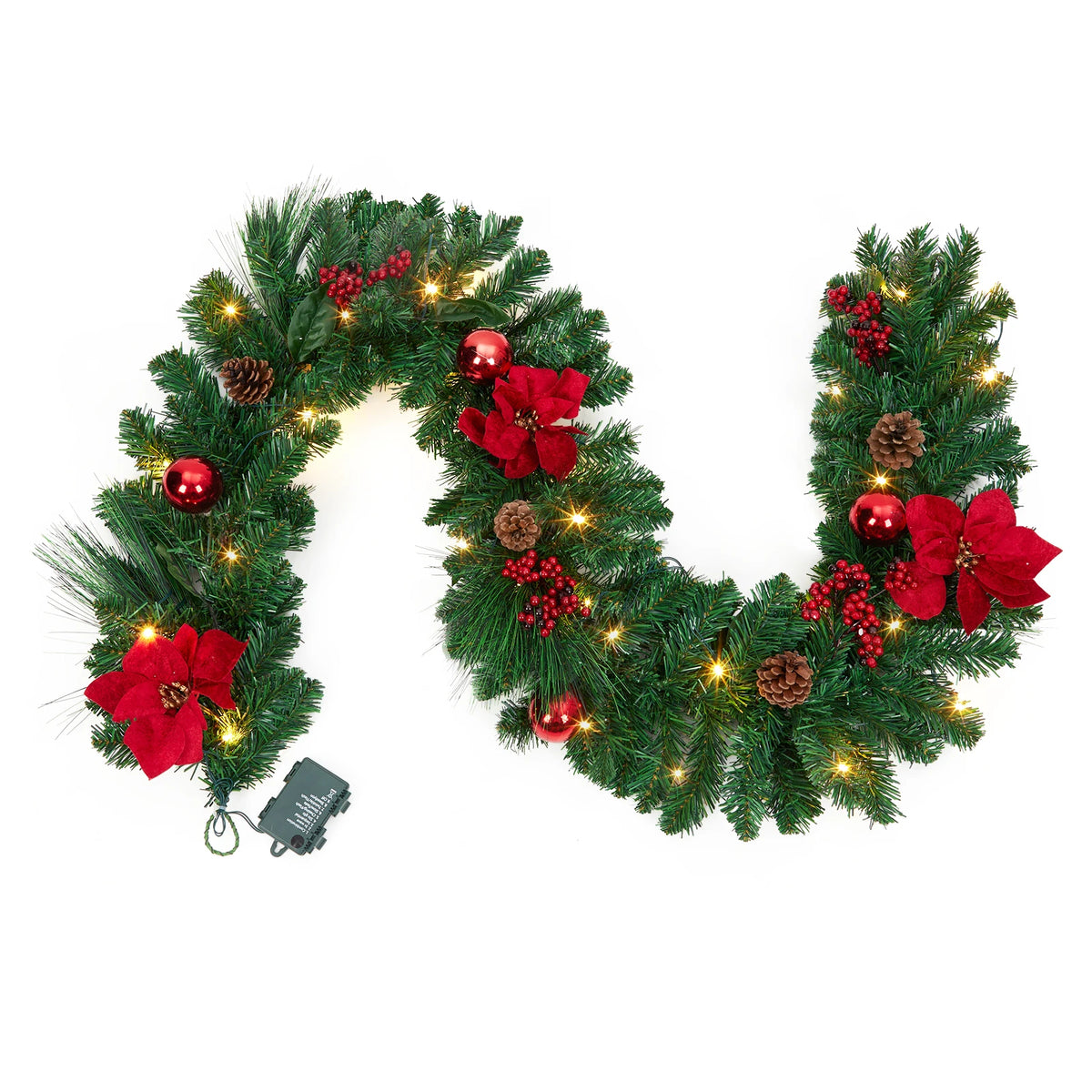Christmas Garland With Battery Powered LED Lights And Holiday Accents