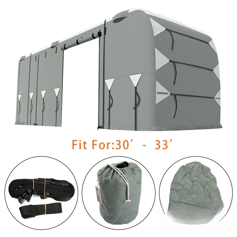 30-33FT For Class A Motorhome Trailer Camper Waterproof RV Cover Storage Grey