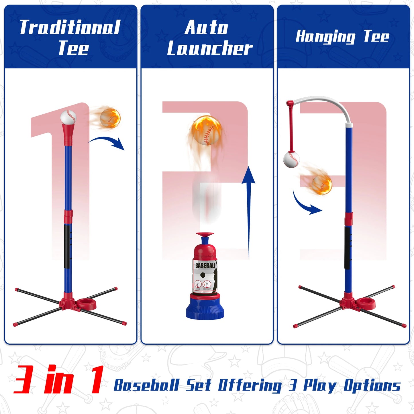 Hyes 3in1 Baseball Pitching Machine And Tee Stand For Kids