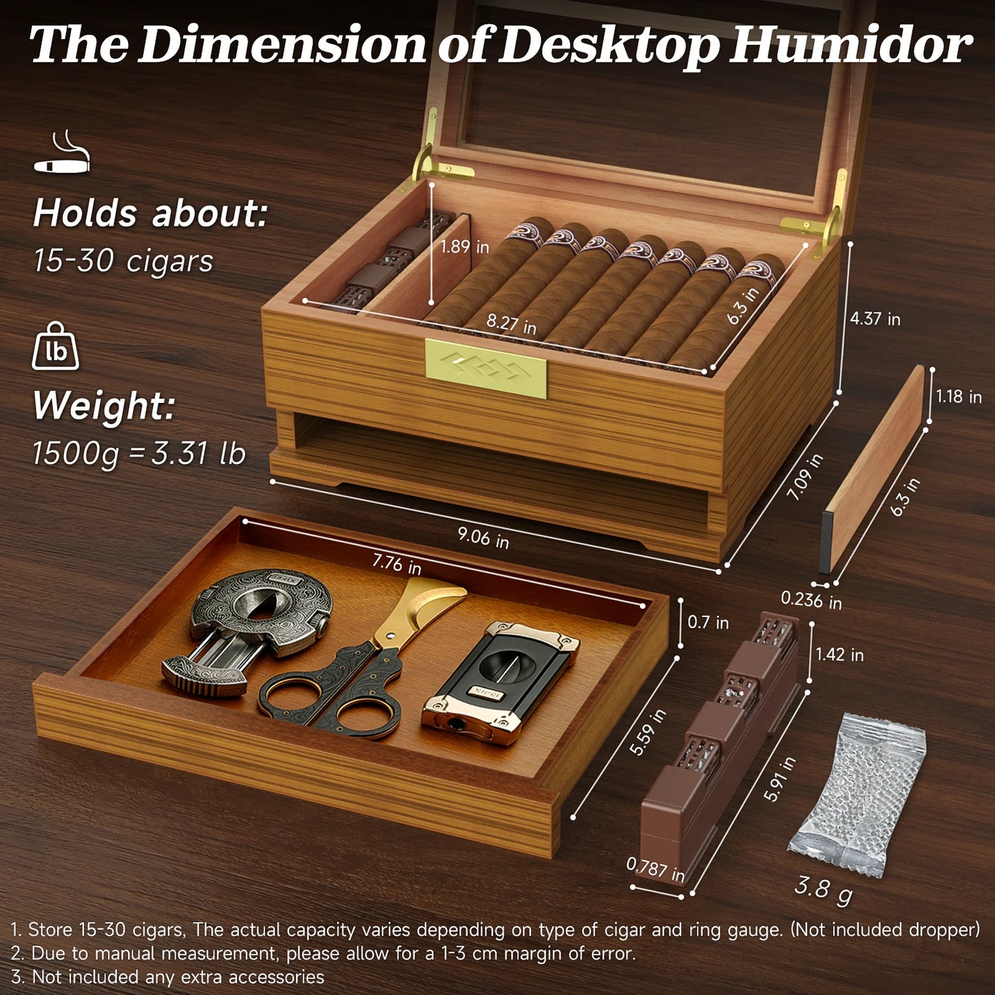 Xifei Cedar Wood Cigar Humidor With Hygrometer Humidifier And Drawer