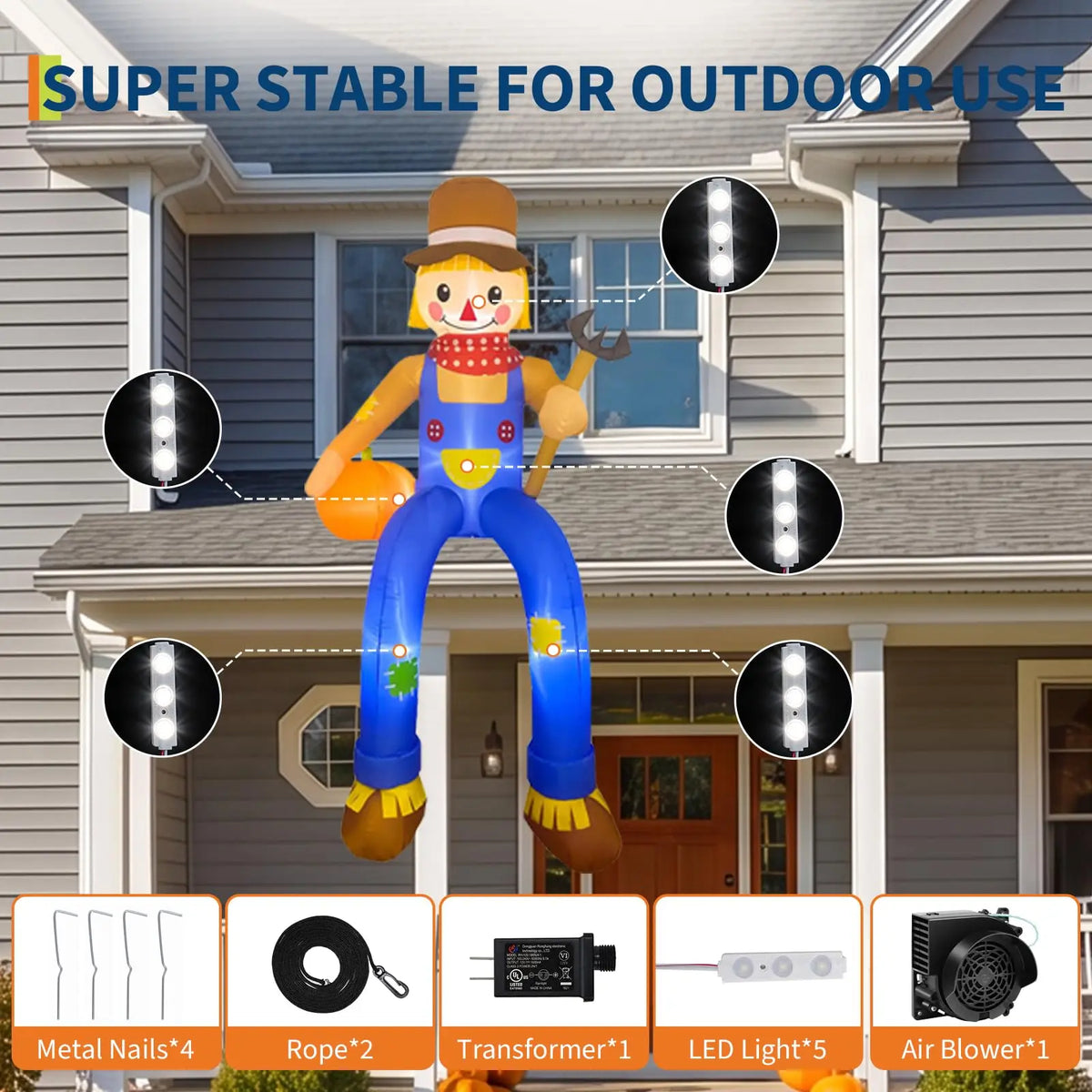 Thanksgiving Scarecrow Inflatable Outdoor Decoration With LED Lights