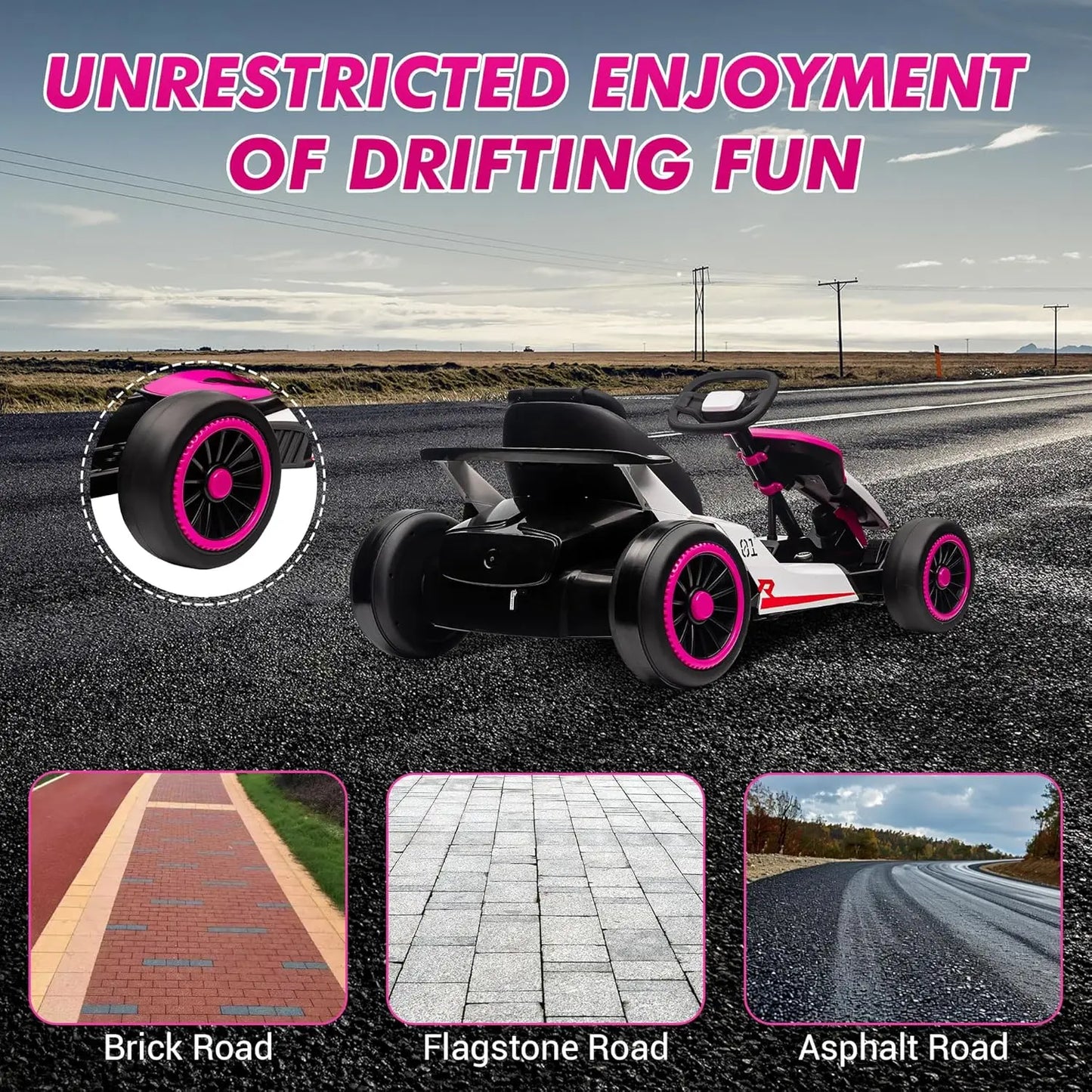 24V Electric Drift Go Kart For Kids With Dual Motor