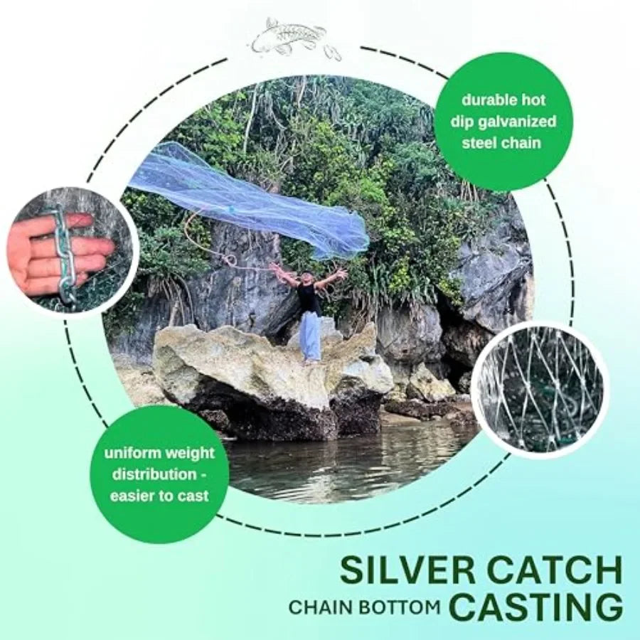 Durable Nylon Saltwater Cast Net With Chain Bottom For Bait