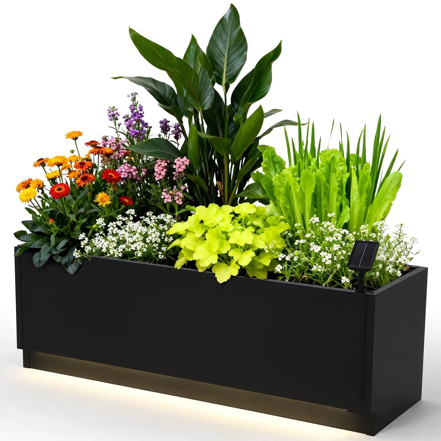 47x16 LED Metal Planter Box With Light Strips & Controller, Raised Garden Bed With Drainage Holes For Patio Yard Decor