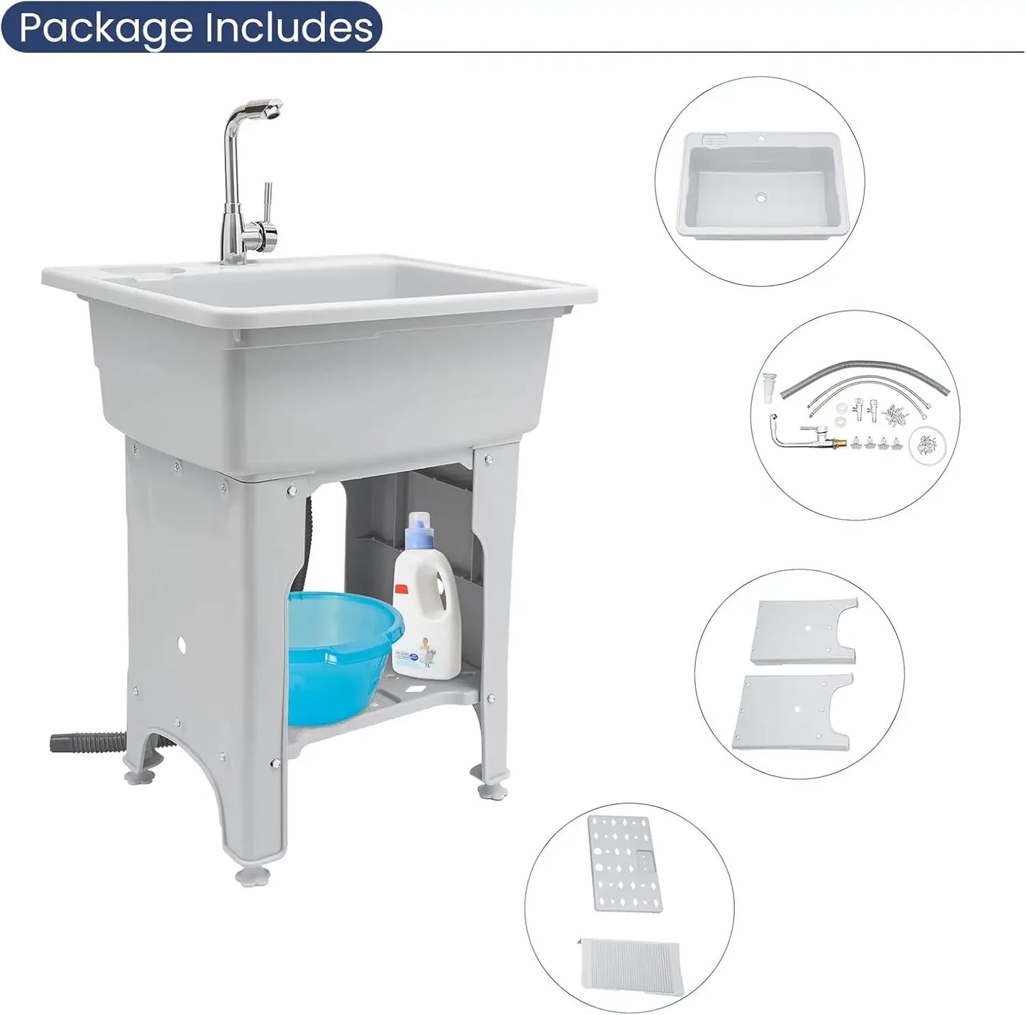 Bymaocar Freestanding Heavy Duty PP Utility Laundry Sink