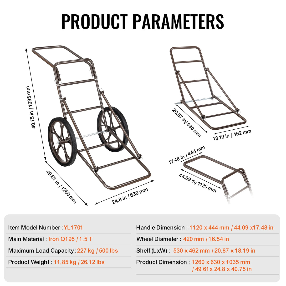 Heavy Duty Folding Deer Cart With 500 Lbs Hunting Hauler