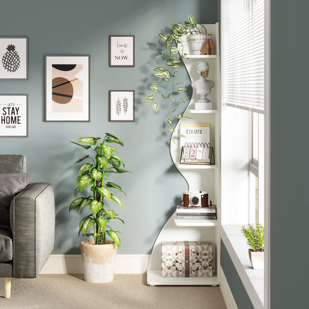 Tribesigns Modern Wooden Corner Bookshelf Wall Mounted Storage Rack