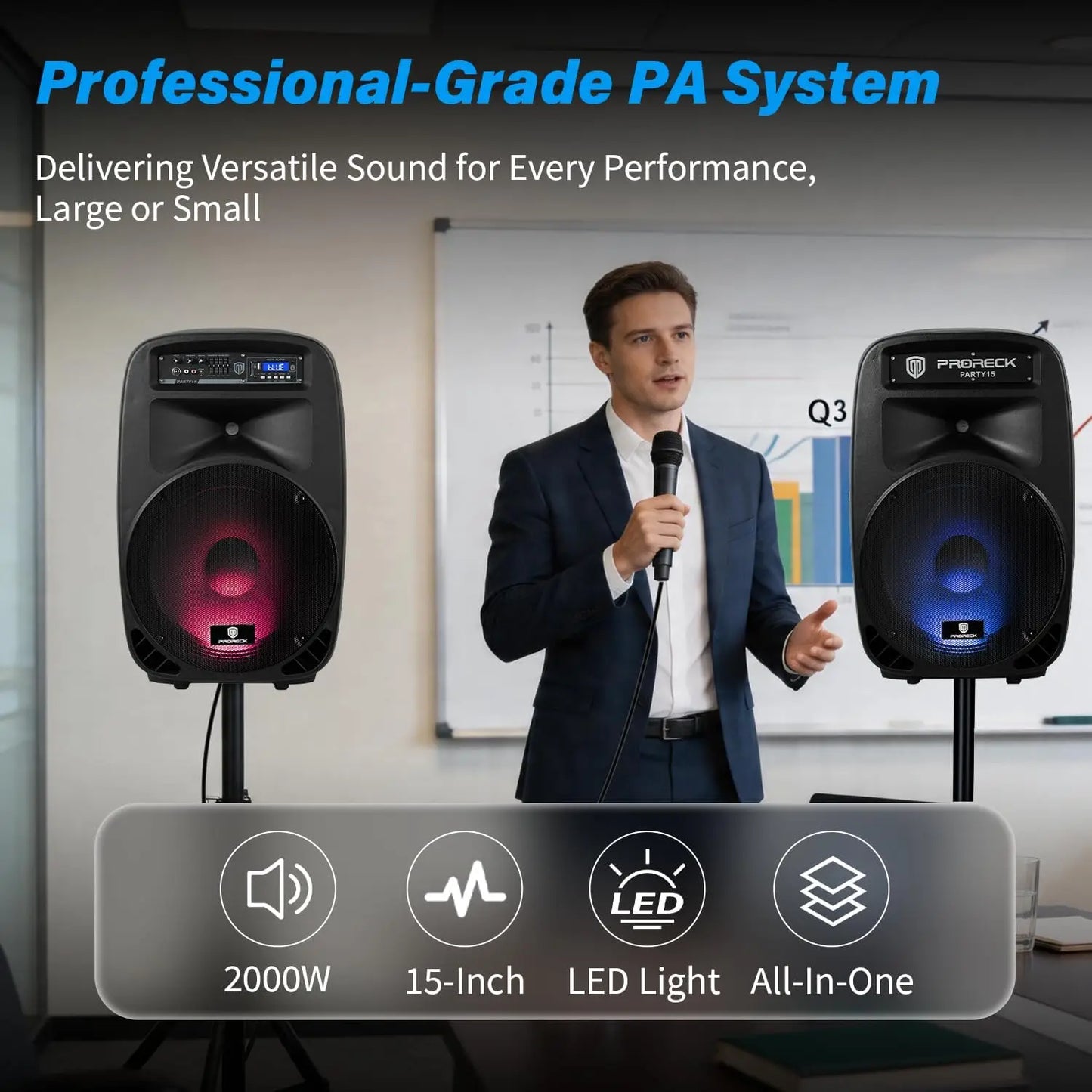 Proreck Powered PA Speaker System Bluetooth FM Remote Control