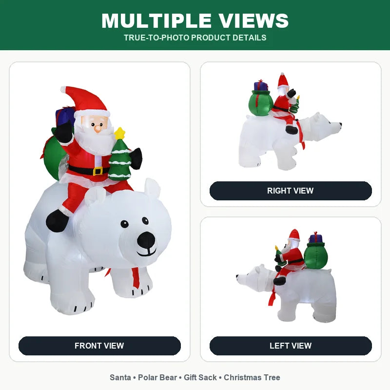 Santa Riding Polar Bear Christmas Inflatable With LED Lights