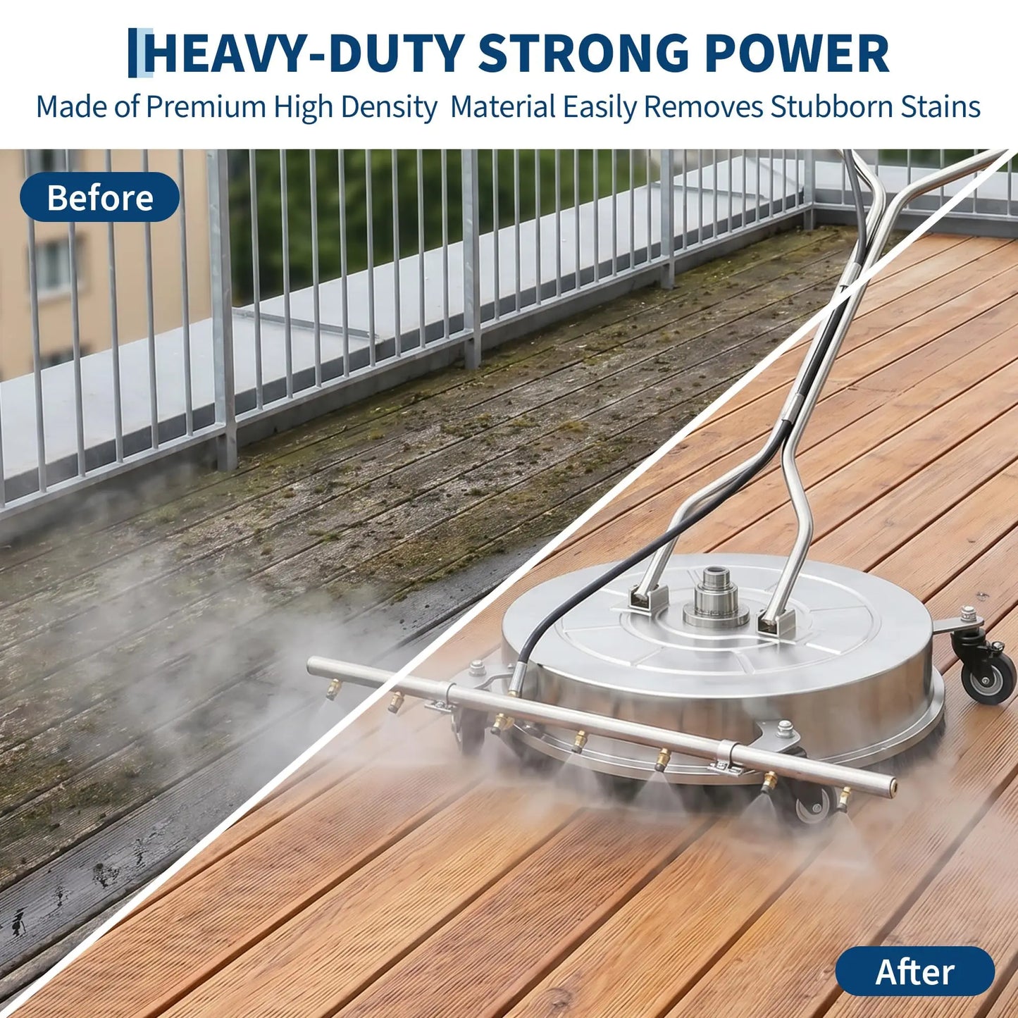 24" Pressure Washer Surface Cleaner Mate Attachment with 7 Nozzles Water Broom, Stainless Steel Dual-Handle, 4900 PSI Heavy-Duty for Driveway/Sidewalk/Deck/Patio
