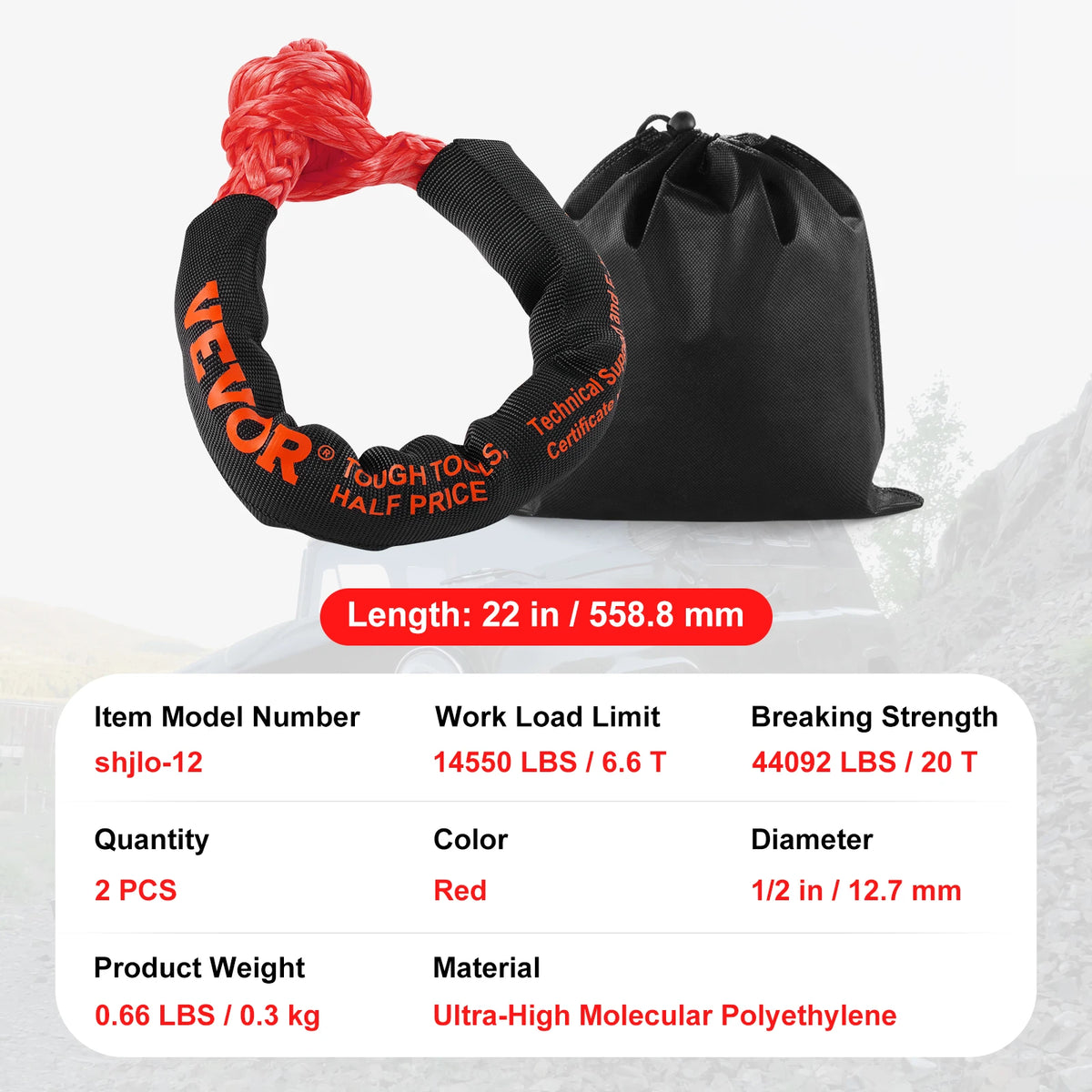 SucceBuy 2Pcs Synthetic Soft Shackle Rope 44092lbs Tow Shackle Strap with Protective Sleeve for Jeep Off-Road Vehicles Recovery