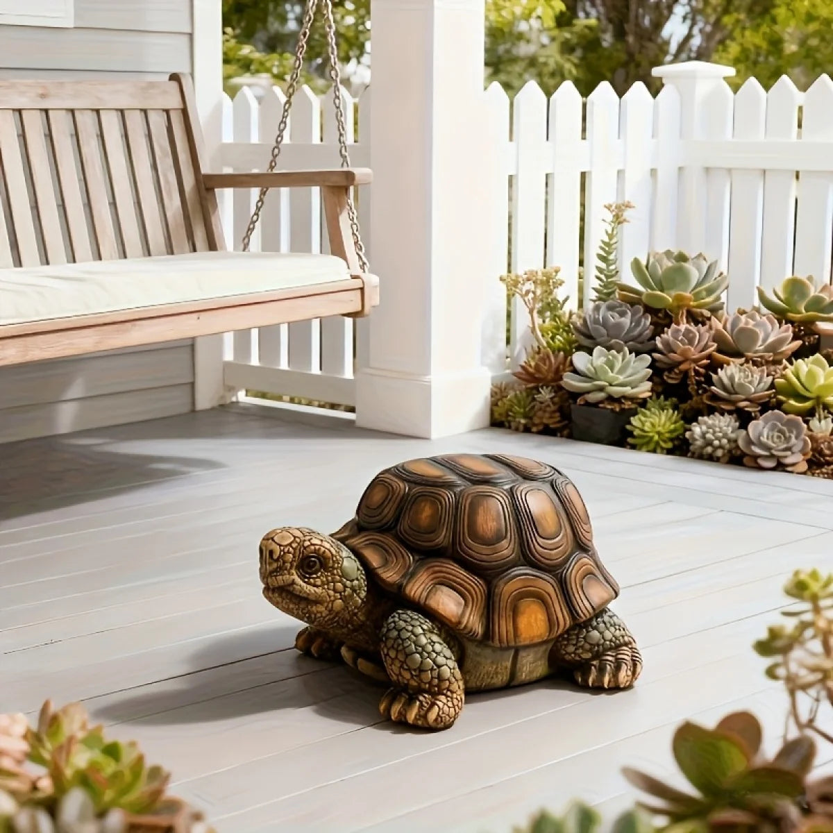 18" Garden Turtle Statue Stool, Simulated Animal Resin Sculpture, Multi-Purpose Decorative Stool for Living Room, Balcony, Office, Garden, Courtyard & Lawn