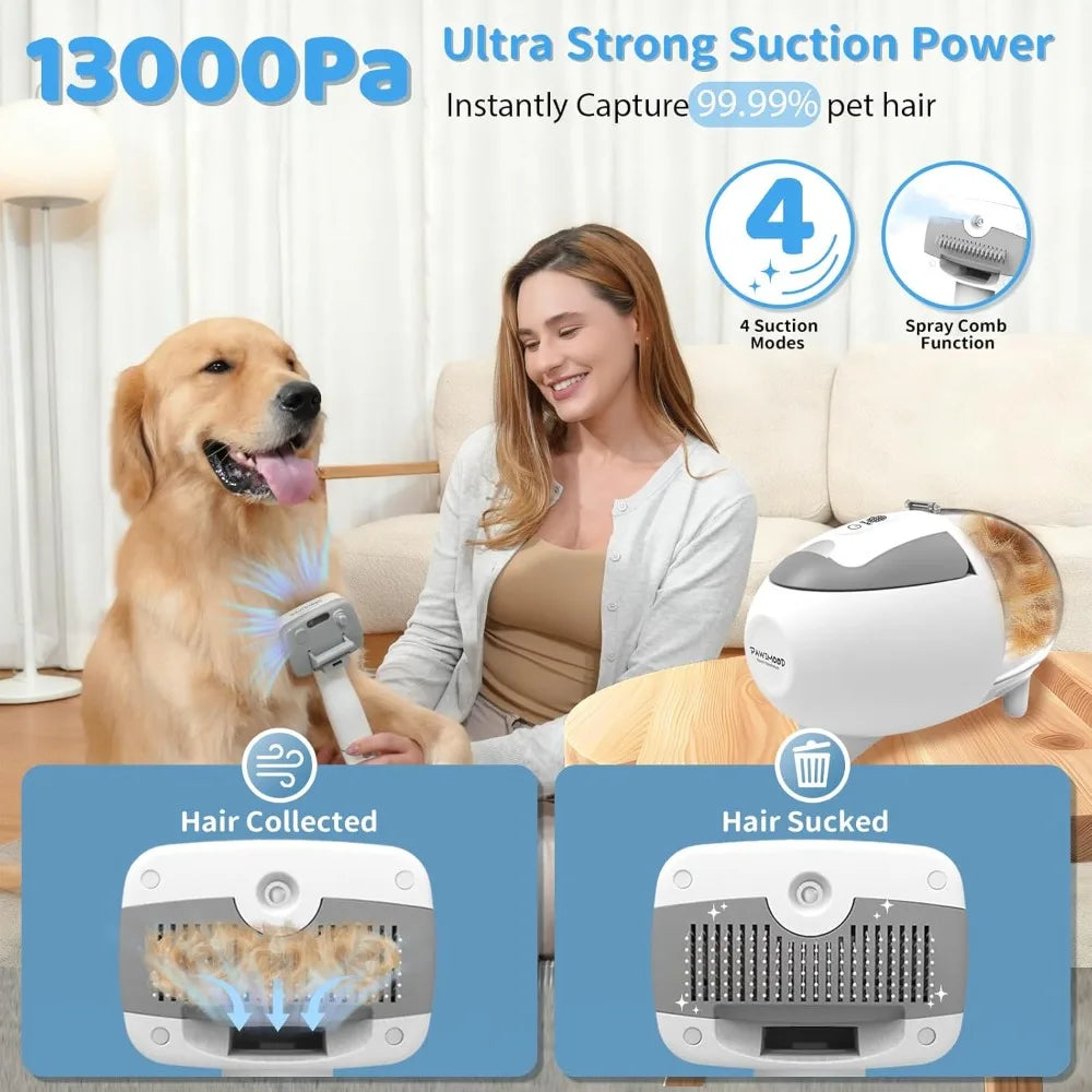 Dog Grooming Vacuum with 2L Dust Cup & 13000Pa Suction, 5-in-1 Low Noise Pet Grooming Kit with