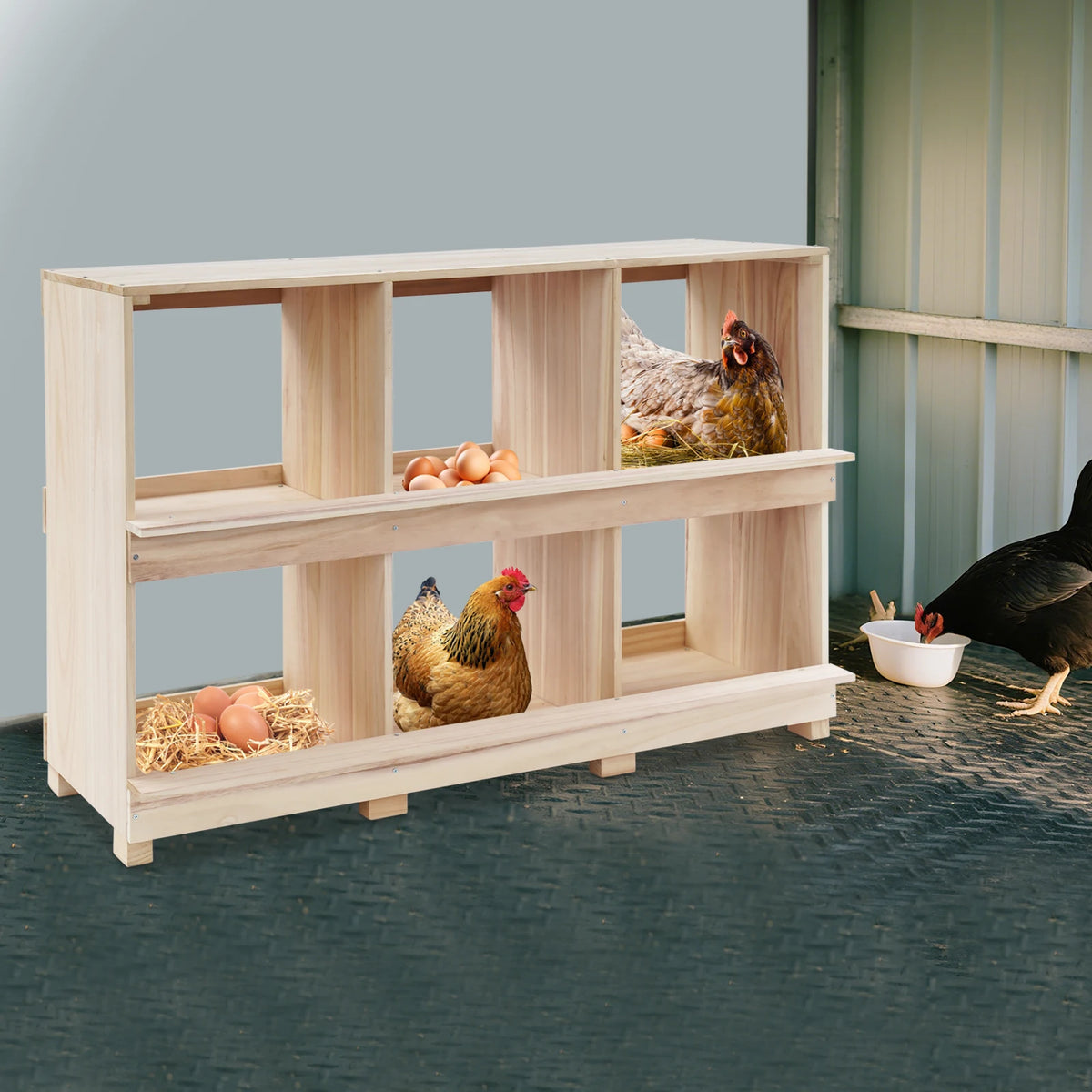 Six Compartment Wooden Chicken Nesting Box For Backyard Poultry