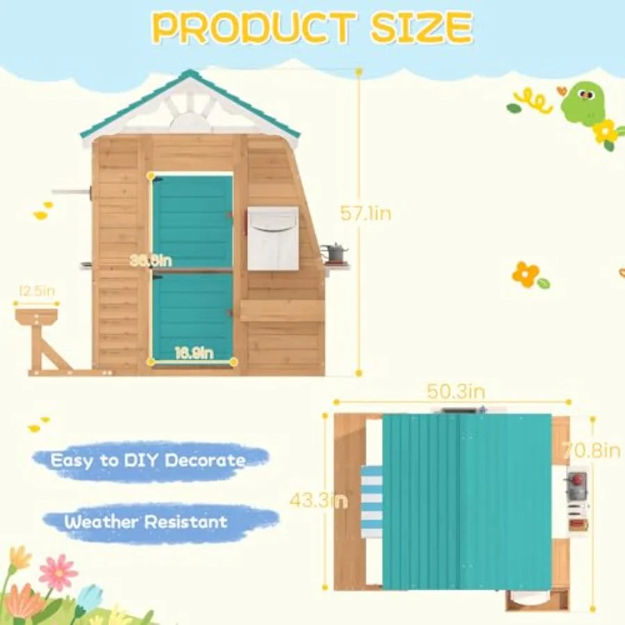 MDNG Outdoor Wooden Kids Playhouse Cottage With Bench And Kitchen
