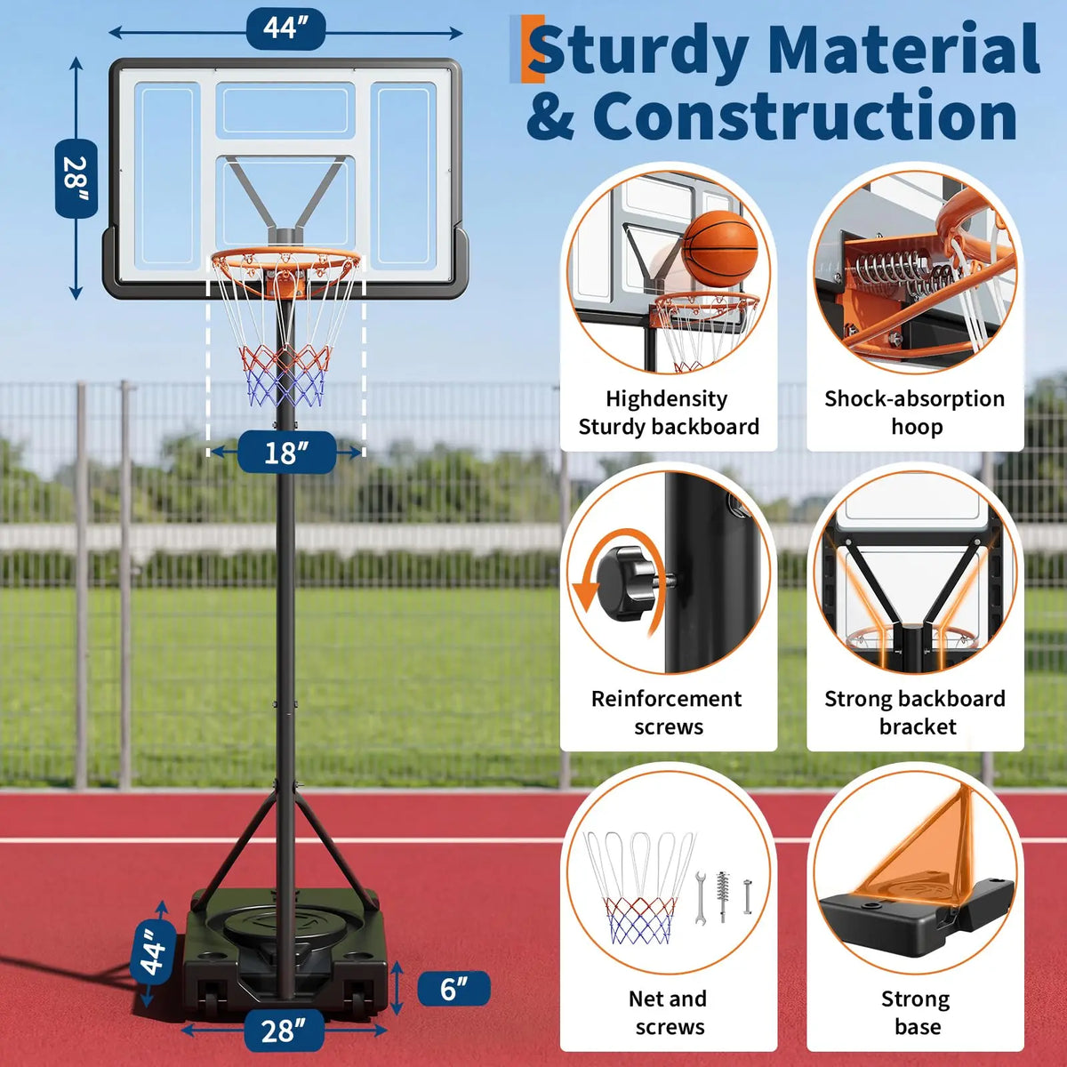 HiMISS Portable Outdoor Adjustable Basketball Hoop With Wheels