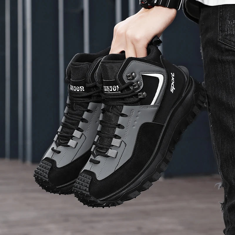 Men's High Top Hiking Boots With Thick Sole For Walking Outdoors
