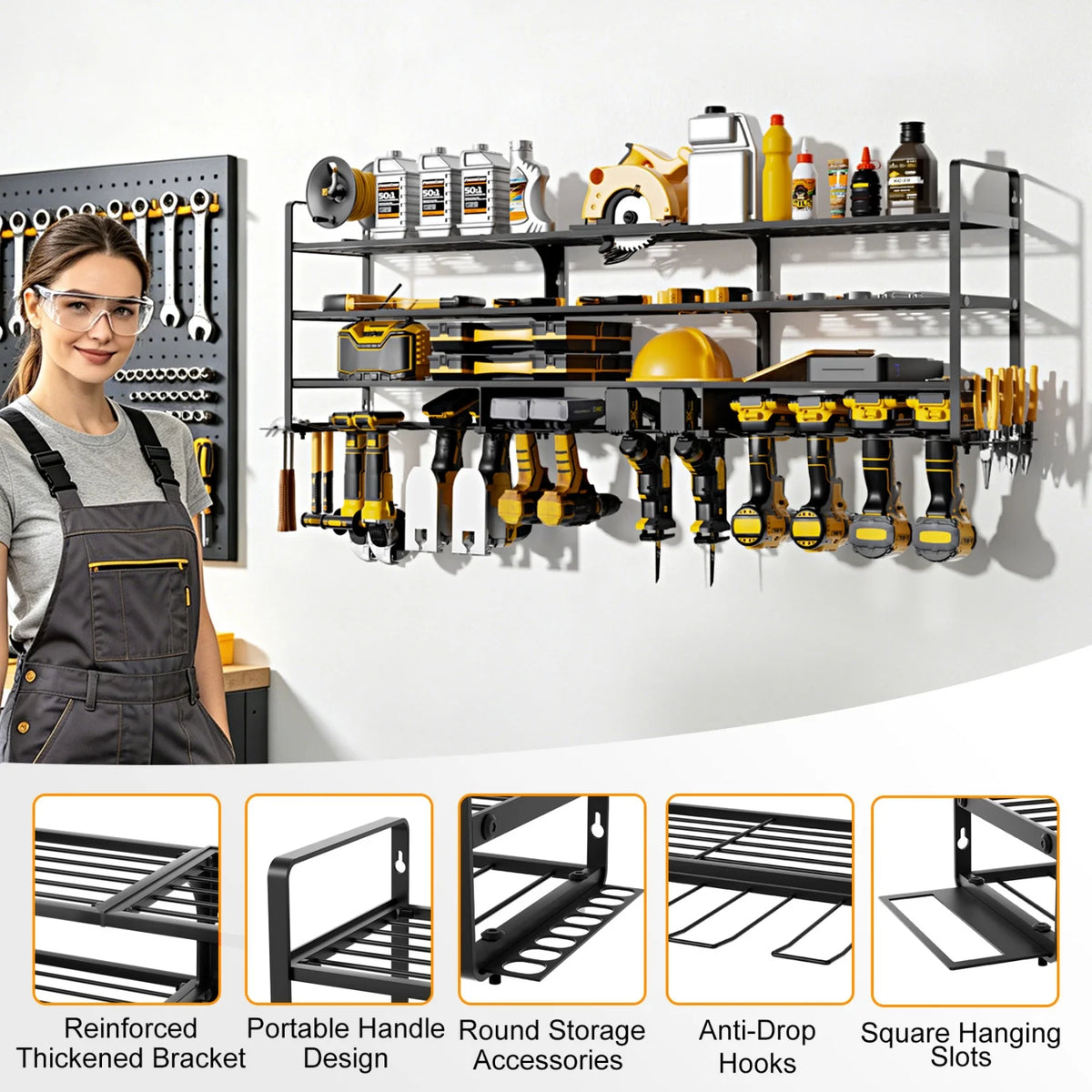 Heavy Duty Metal Wall Mounted Power Tool Drill Organizer Rack