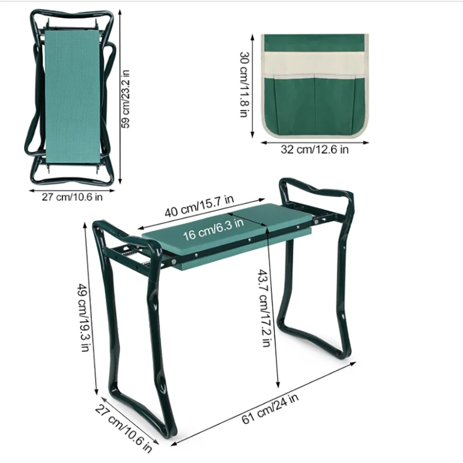 Portable Folding Garden Kneeler Seat With Eva Foam Cushion