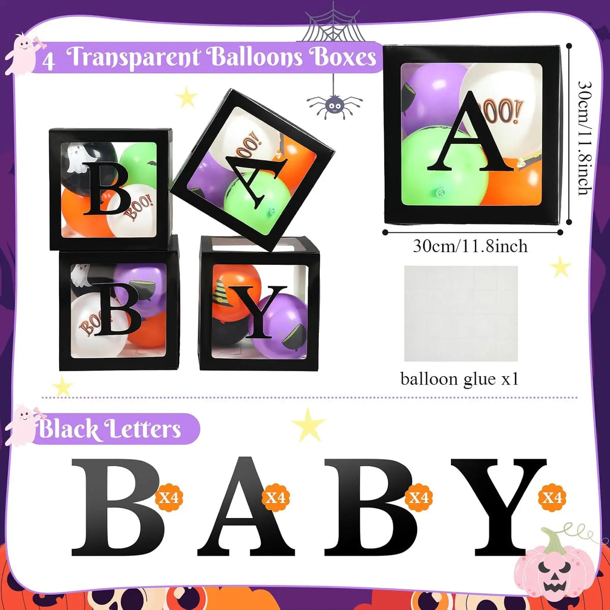 Jenaai Halloween Baby Shower Balloon Boxes With BABY Letter Decorations