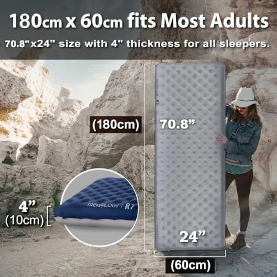 Sleeping Pad for Camping Ultra-Lightweight, 4" Thick Camping Mat with 7.2 R-Value for All Seasons Compact, Durable and Waterpro