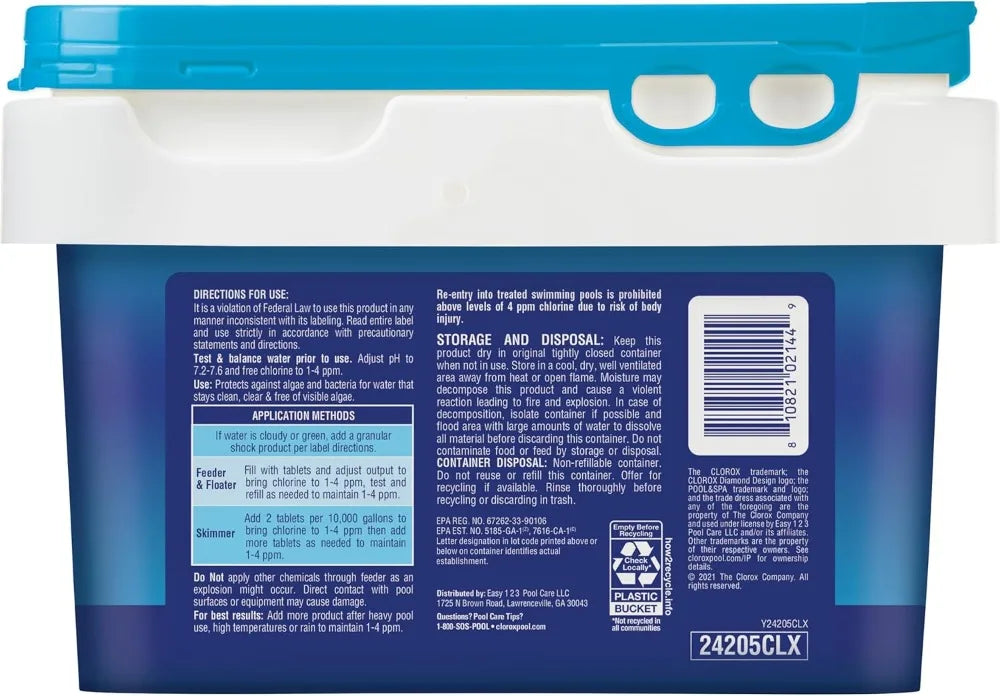 3" Chlorinating Tablets, Individually Wrapped, Kills Bacteria & Stops Algae, 5 LB