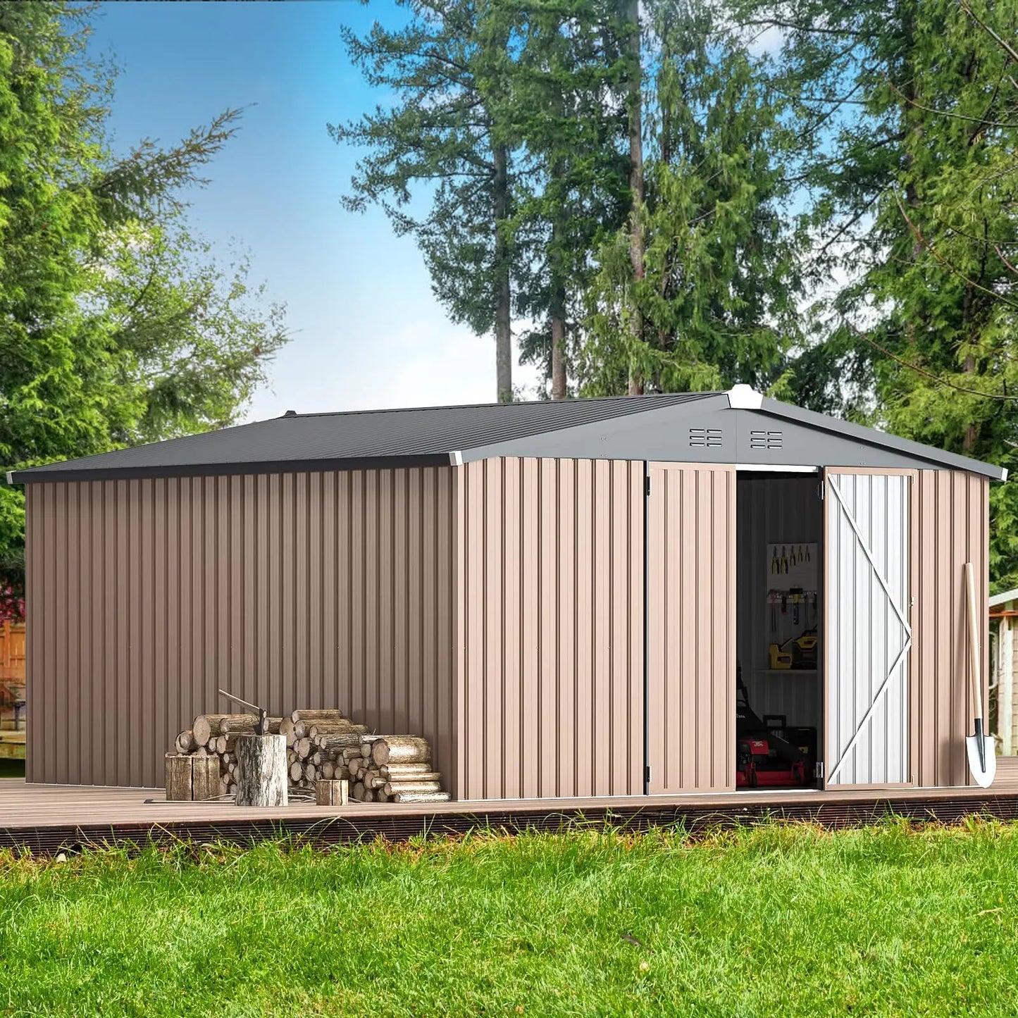 Outdoor Plastic Storage Shed With Lockable Door For Yard Patio