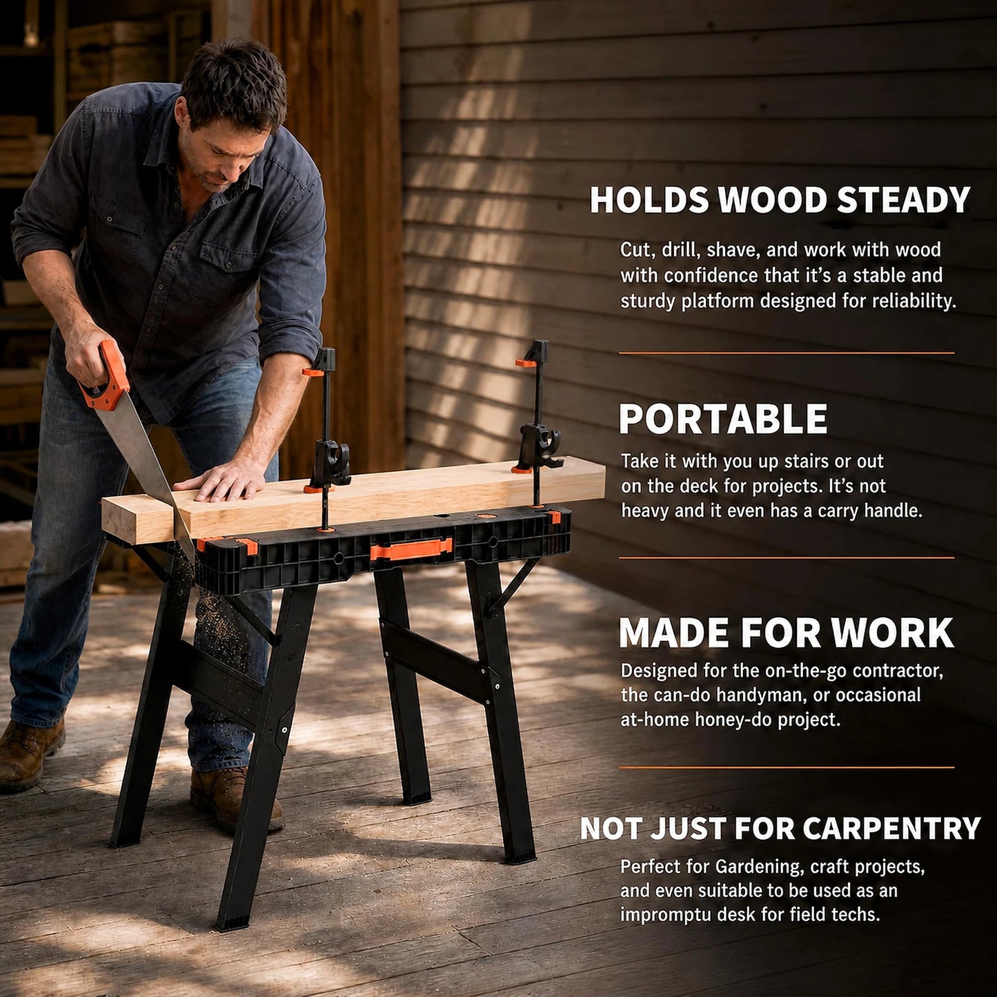 Himiss 2-In-1 Folding Work Table Sawhorse Heavy Duty Portable Workbench