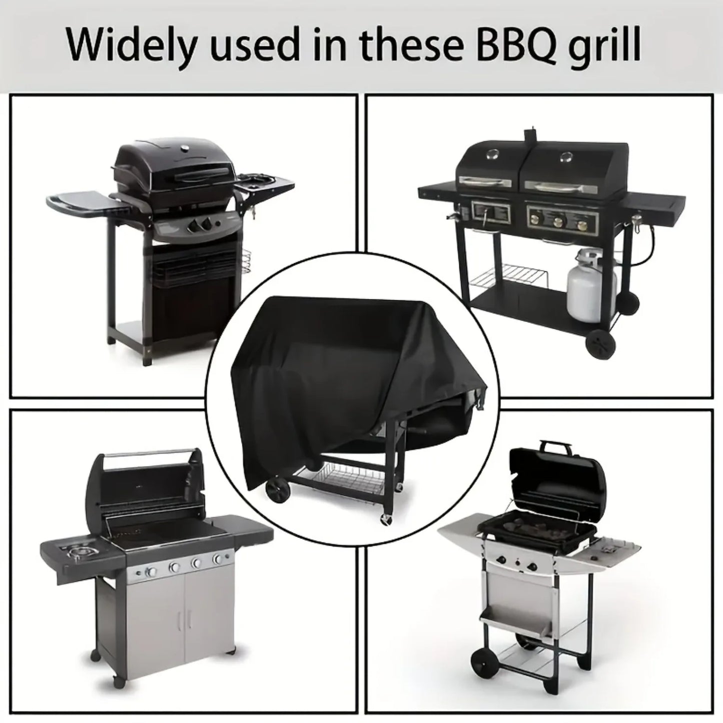 1-Pack Heavy-Duty BBQ Cover—Sun and Dust Protection, All-Weather Protection, Velcro Straps, and a Drawstring at the Bottom for Double Securing—Wind-Resistant and Stay-in-Place—Ideal Outdoor BBQ Accessory for Camping, Ba