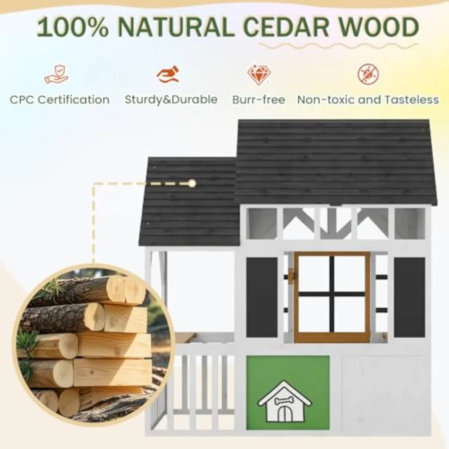 MDNG Outdoor Wooden Kids Playhouse Kitchen Blackboard Magnetic Door