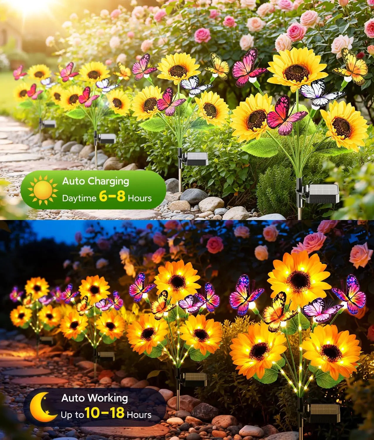 Solar Sunflower Garden Lights With Butterfly Accent Design