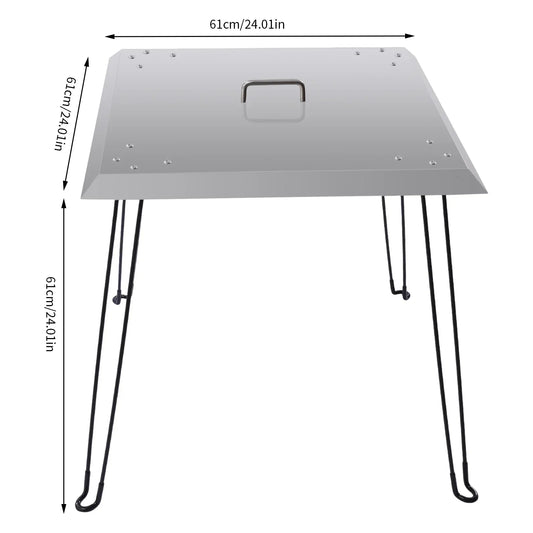 Fire Pit Heat Deflector, 24 x 24 x 24 Inch Stainless Steel Fire Pit Cover, Square Burner Cover to Push Heat Down and Out with Foldable Legs and Carrying Handle for Outdoor Indoor Picnics