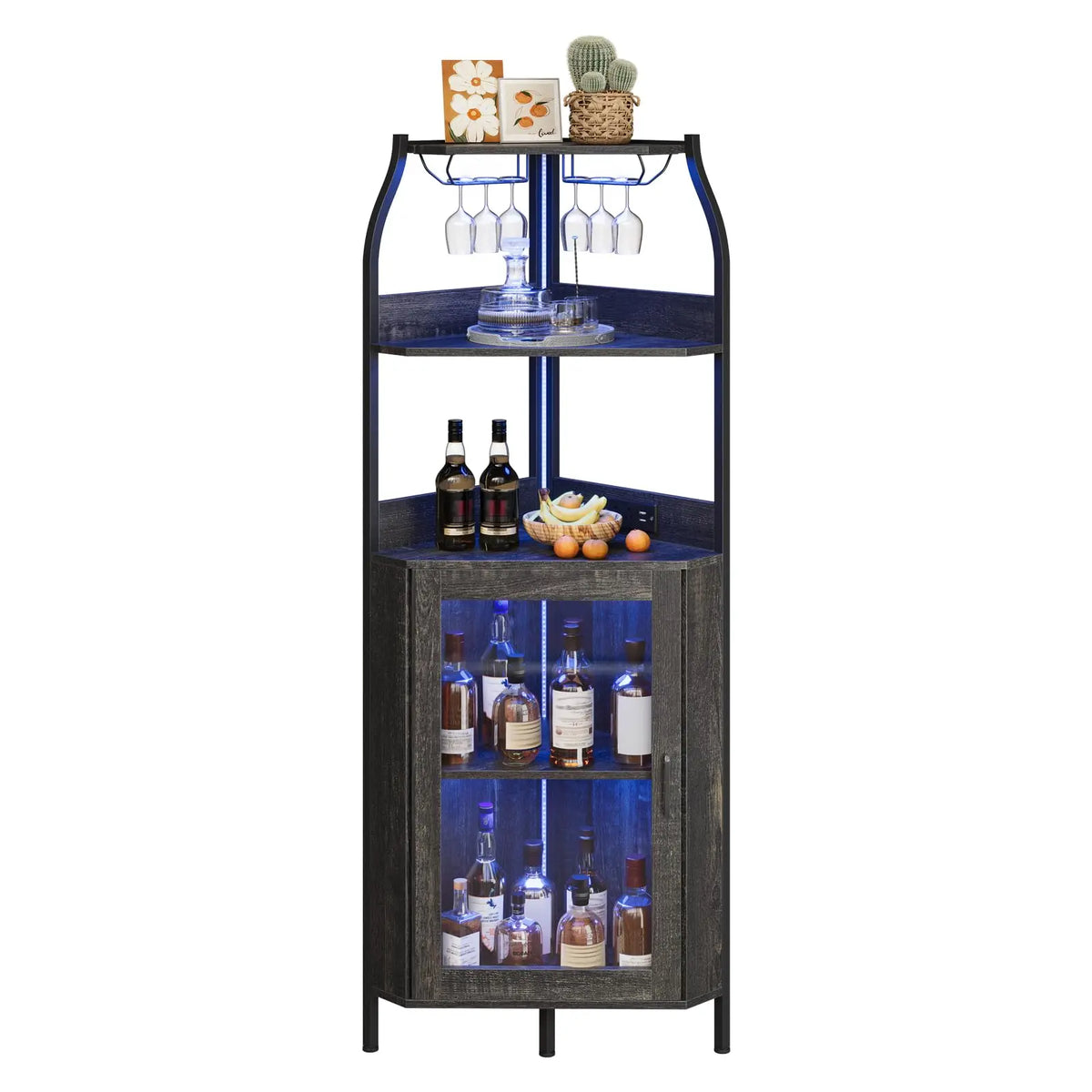 HiMISS Corner Bar Cabinet With LED Lights And Wine Rack