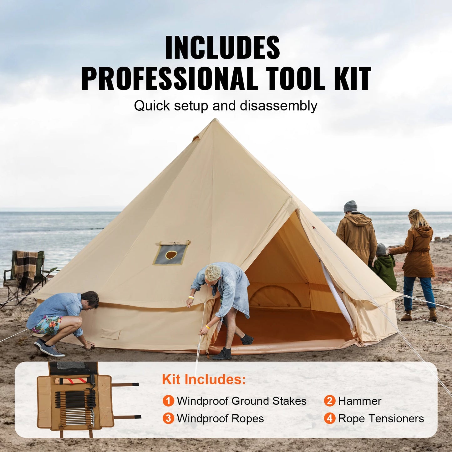 SucceBuy Four Season Canvas Bell Tent For Camping With Stove