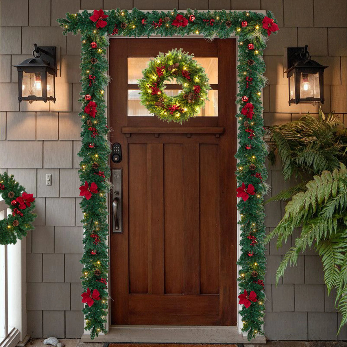 Christmas Garland With Battery Powered LED Lights And Holiday Accents