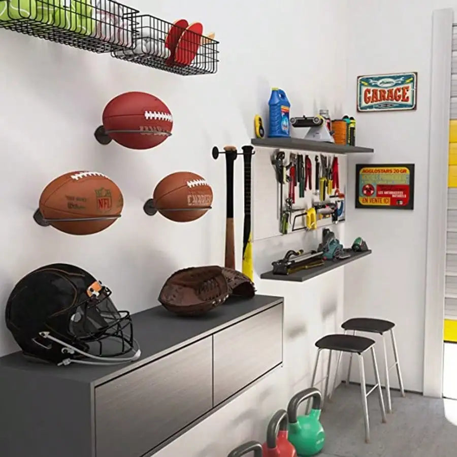 Wall Mounted Iron Basketball Display Stand For Home Gym