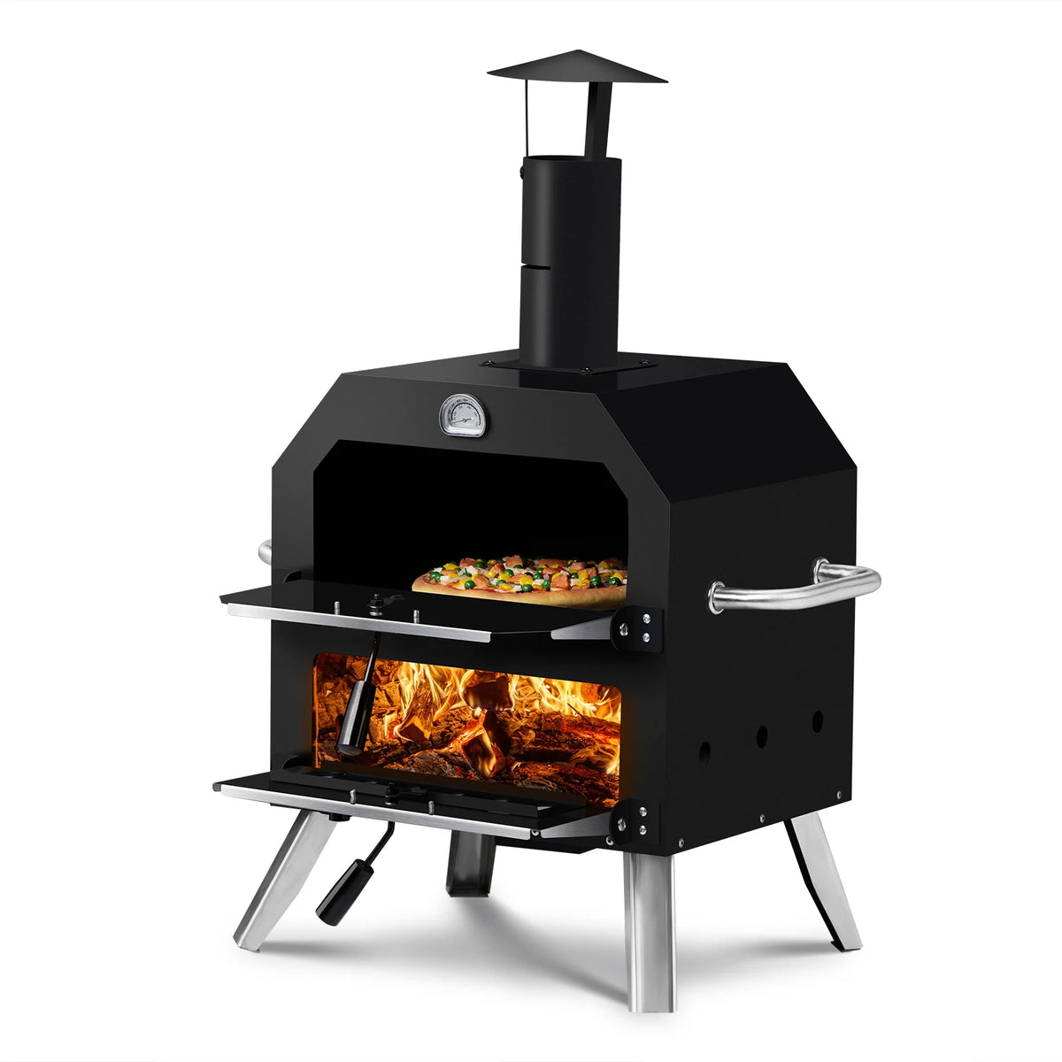 Wood Fired Outdoor Pizza Oven with Stone and Removable Rack