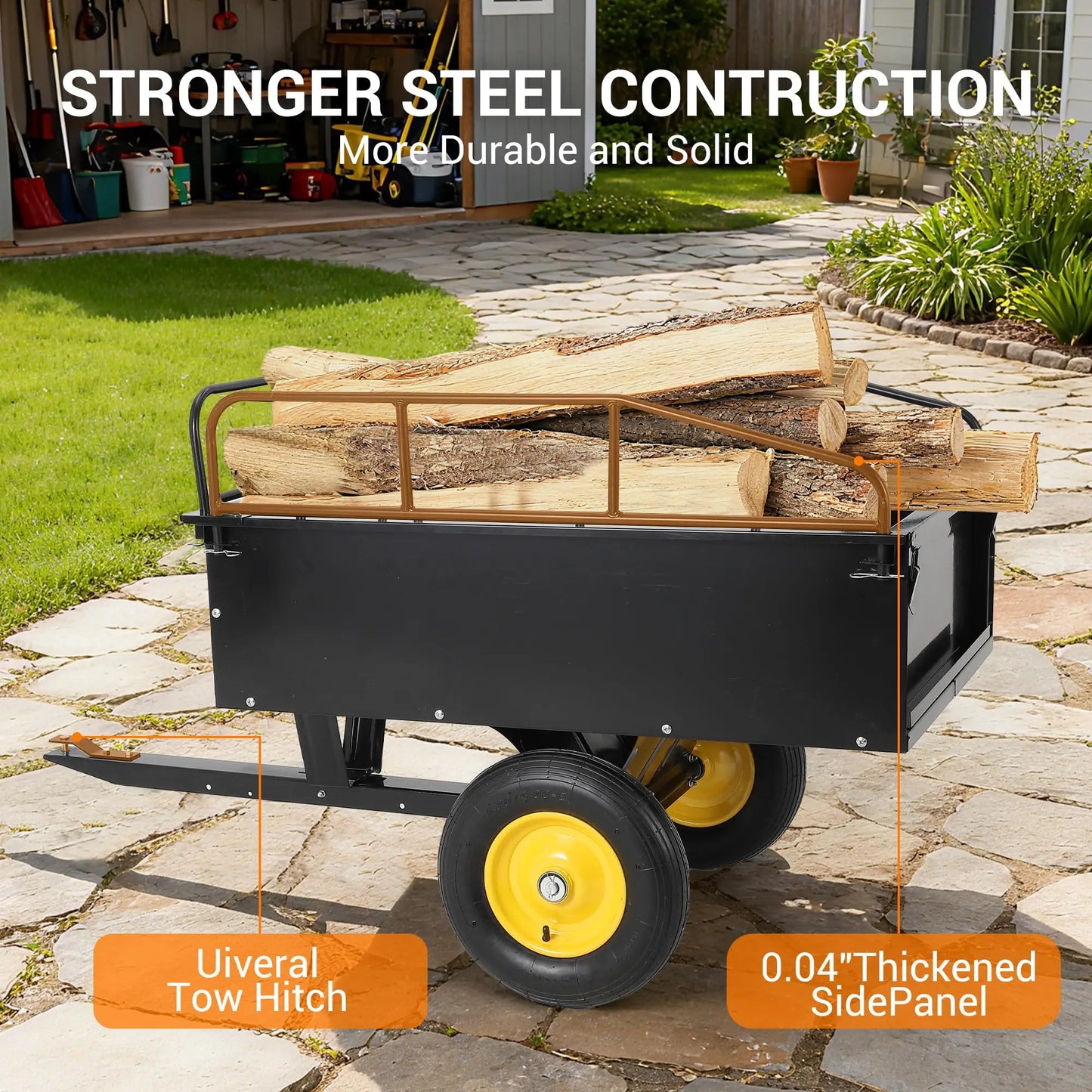 HiMiss Steel Dump Cart With Removable Sides For Outdoor
