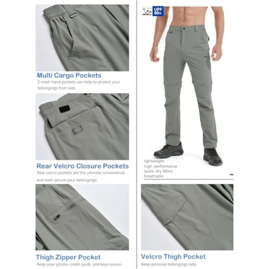 Men's Hiking Convertible Zip Off Pants Outdoor Waterproof Quick Dry Lightweight Fishing Safari Travel Cargo Work Pants