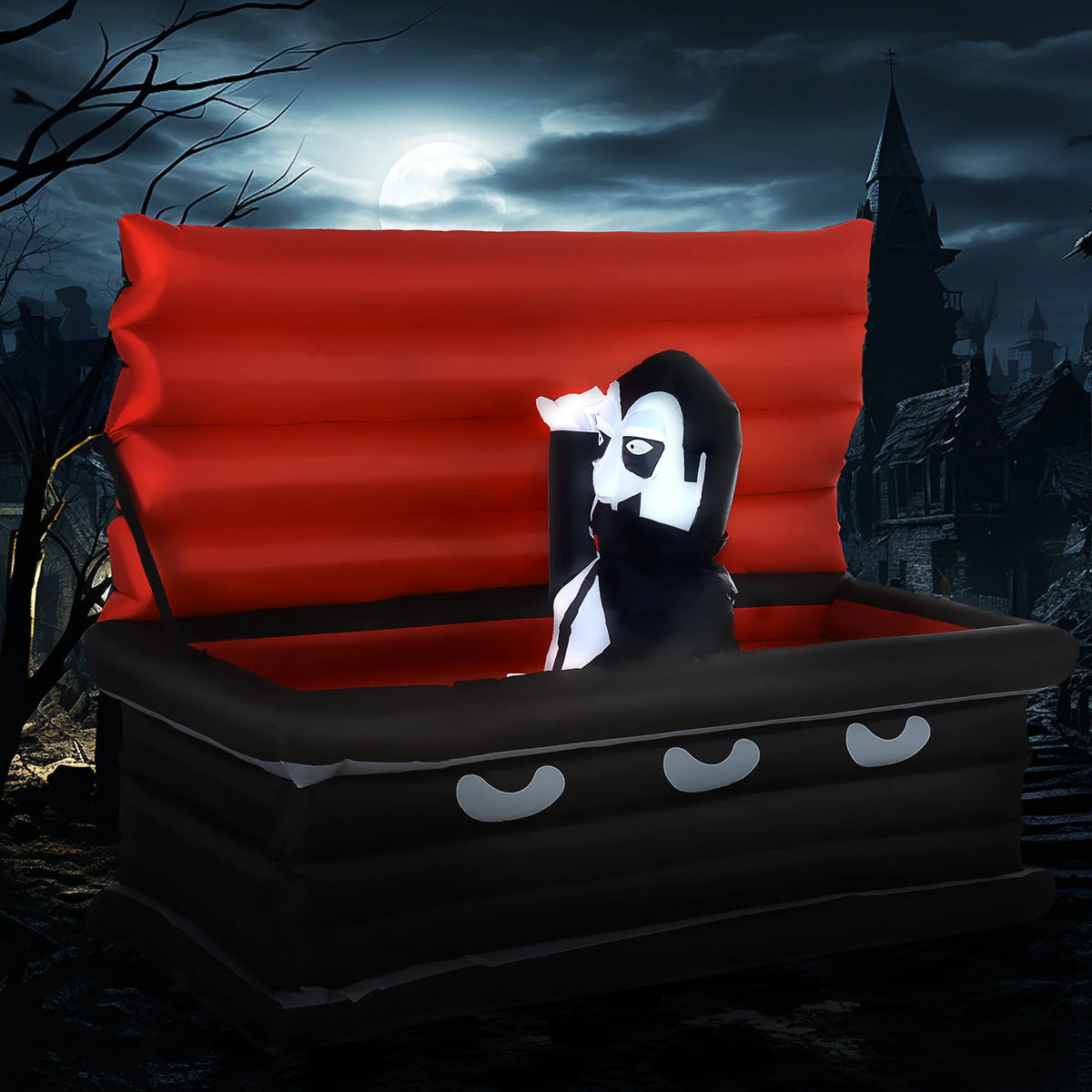 Inflatable Vampire Halloween Coffin Lighted Outdoor Yard Display