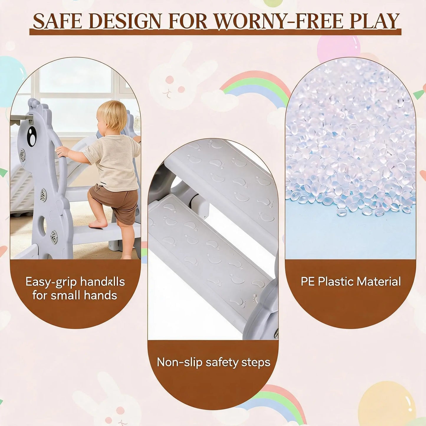 Indoor Toddler Slide With Basketball Hoop Deer Design Folding Playset